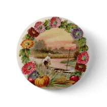Asters, Cornucopia & Turkey Thanksgiving Pinback Buttons
