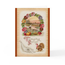 Asters, Cornucopia & Turkey Thanksgiving Card
