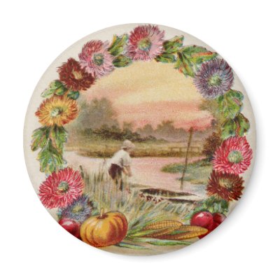 Asters, Cornucopia & Turkey Thanksgiving Refrigerator Magnets by pinkalmond