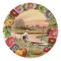 Asters, Cornucopia & Turkey Thanksgiving Round Sticker