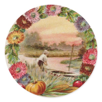 Asters, Cornucopia & Turkey Thanksgiving Round Sticker by pinkalmond