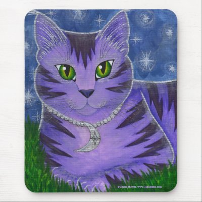 Astra Celestial Moon Star Cat Fantasy Art Mousepad by TigerpixieArt