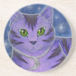 Astra Celestial Moon Stars Cat Fantasy Art Coaster