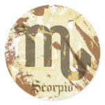 Astrology Grunge Scorpio Round Stickers