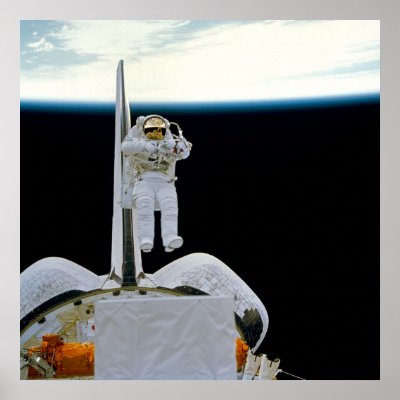 Astronaut Floating above Shuttle Discovery Poster by Mission_Space