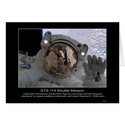 Astronaut Soichi Noguchi waves at astronaut Stephe Greeting Cards by Space_Exploration