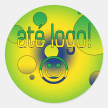 Até Logo! Brazil Flag Colours Pop Art Round Sticker