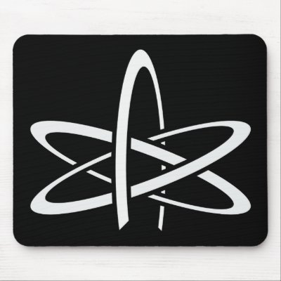 Atheist Atom (White on Black) Mousepad by Godless_Monsters
