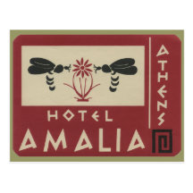 Athens Greece Hotel Amalia Vintage Travel Label Postcard
