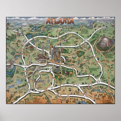 Atlanta Georgia Cartoon Map Print by FunGraphix