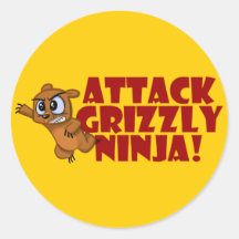 Attack Grizzly Ninja Round Stickers