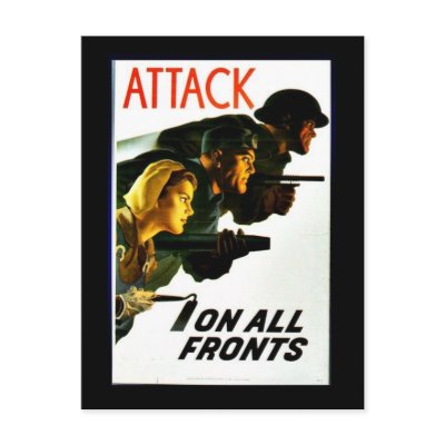 Attack, On All Fronts Postcard by ww2posters