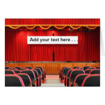 Auditorium with Red Curtains and Banner Greeting Card