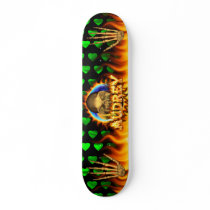 Audrey skull real fire and flames skateboard desig
