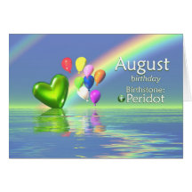 August Birthday Peridot Heart Greeting Card