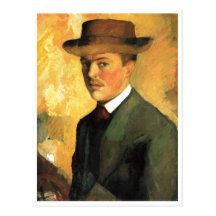 August Macke - Self Portrait with Hat 1909 Oil Postcard
