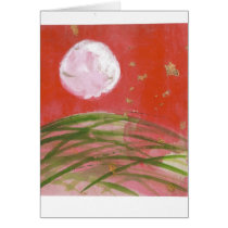 August Moon Over Grass Blank Card