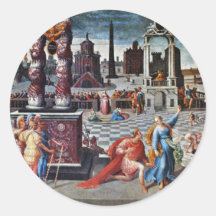 Augustus And The Sibyl Of Tibur By Antoine Caron Round Stickers
