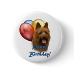 Aussie Terrier Happy Birthday Balloons Buttons