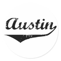 Austin black text round stickers
