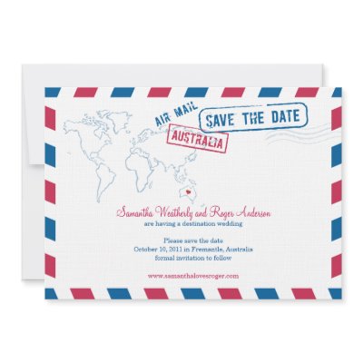Australia Air Mail Wedding Save The Date Invite by labellarue