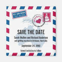 Australia Air Mail Wedding Save the Date Fridge Magnets
