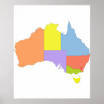 Australia Color Map, Australia Poster