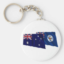 Australia & Queensland Waving Flags Keychain