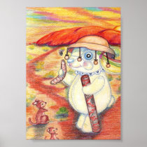 Australian Bunny Ayers Rock Pencil Drawing Poster