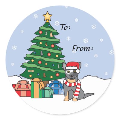 Australian Cattle Dog and Christmas Tree Round Stickers by khocker
