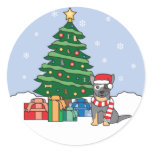 Australian Cattle Dog and Christmas Tree Round Sticker
