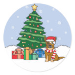 Australian Cattle Dog and Christmas Tree Round Stickers
