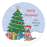 Australian Cattle Dog and Christmas Tree Round Sticker