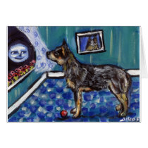 Australian Cattle dog sees smiling moon Cards