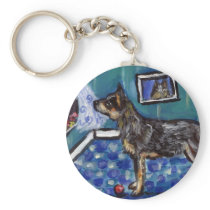 Australian Cattle dog sees smiling moon Keychains