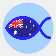 Australian Chirstian Fish Symbol Flag Round Stickers