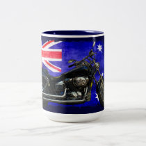 Australian Downunder Flag, Motorcycle Biker Design mugs