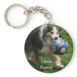 Australian Shepherd has a Ball! Keychains