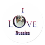 Australian Shepherd I Love Round Sticker