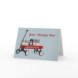 Australian Shepherd Pups In Wagon Greeting Card
