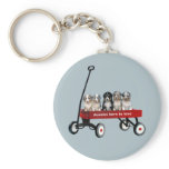 Australian Shepherd Pups In Wagon Keychain