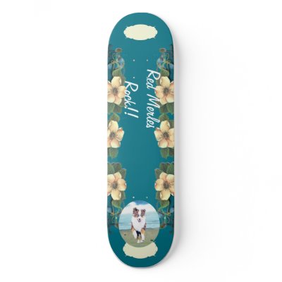 Australian Shepherd ~ Turquoise Floral Design Custom Skateboard by AussieAnnie