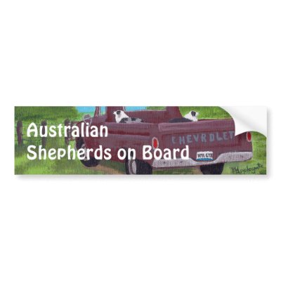 Australian Shepherds on Board Bumper Sticker by AussieAnnie