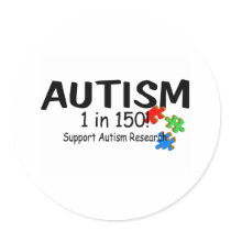 Autism 1 in 150 Support Research (PP) Round Stickers