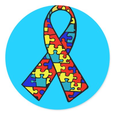Autism Awareness Jigsaw Puzzle Ribbon Products Round Stickers by AwarenessRibbons