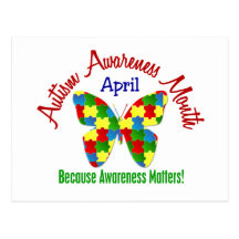 AUTISM AWARENESS MONTH APRIL Puzzle Butterfly Postcards