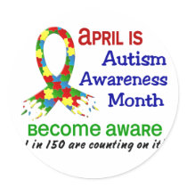 AUTISM AWARENESS MONTH APRIL ROUND STICKERS