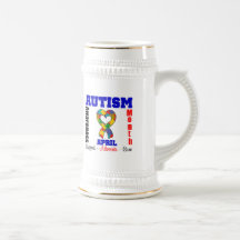 Autism Awareness Month Heart Ribbon Mugs
