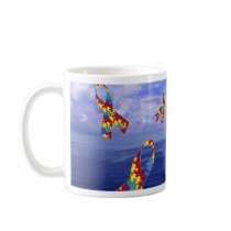 Autism Awareness Ribbons Cascading Over the Sea Coffee Mugs
