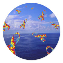 Autism Awareness Ribbons Cascading Over the Sea Sticker